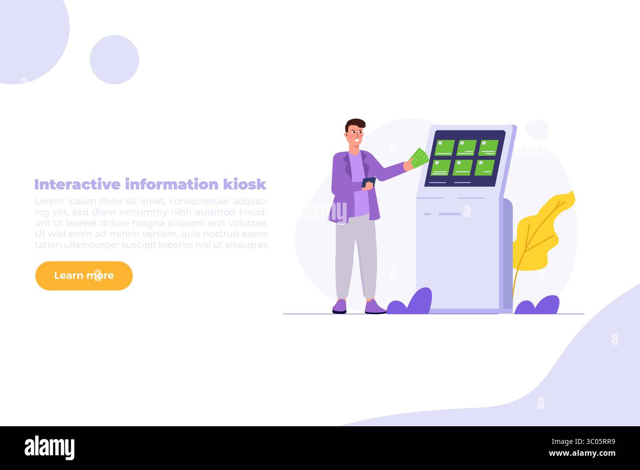 Man using self service terminal, Interactive information kiosk concept ...