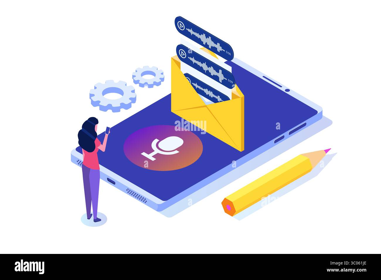 Voice messages, Voice recognition isometric concept with character. Can ...