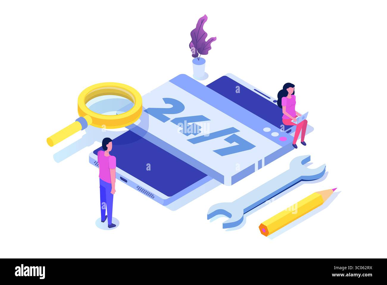 Support or call center 24/7 concept.   Web page or banner design templates.  24 hours open customer service. Vector illustration Isometric. Stock Vector