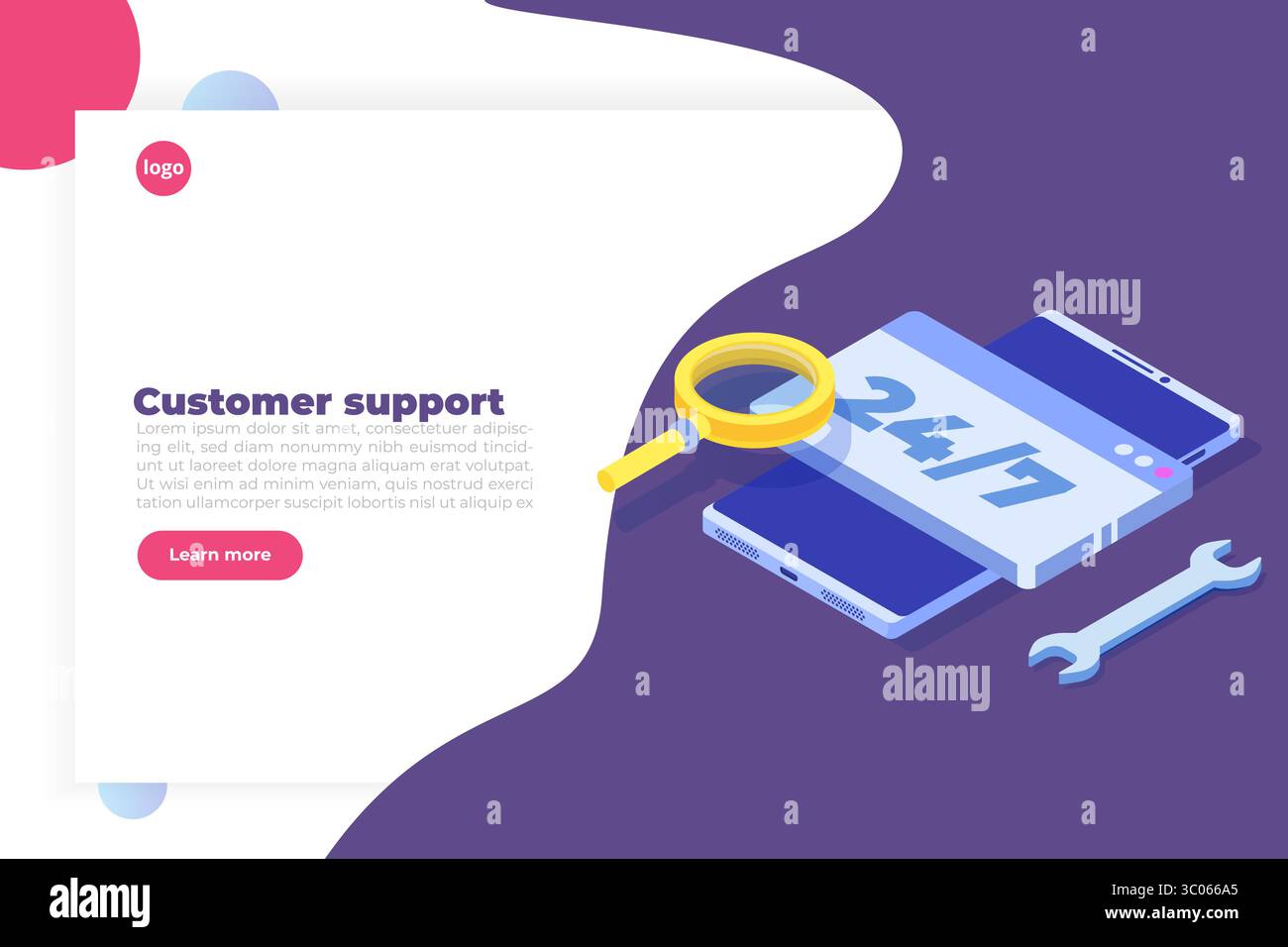 Support or call center 24/7 concept.   Web page or banner design templates.  24 hours open customer service. Vector illustration Isometric. Stock Vector