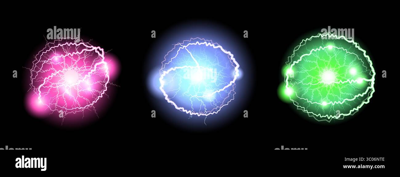 Realistic Ball lightning set, plasma sphere, electric discharge. Vector ...