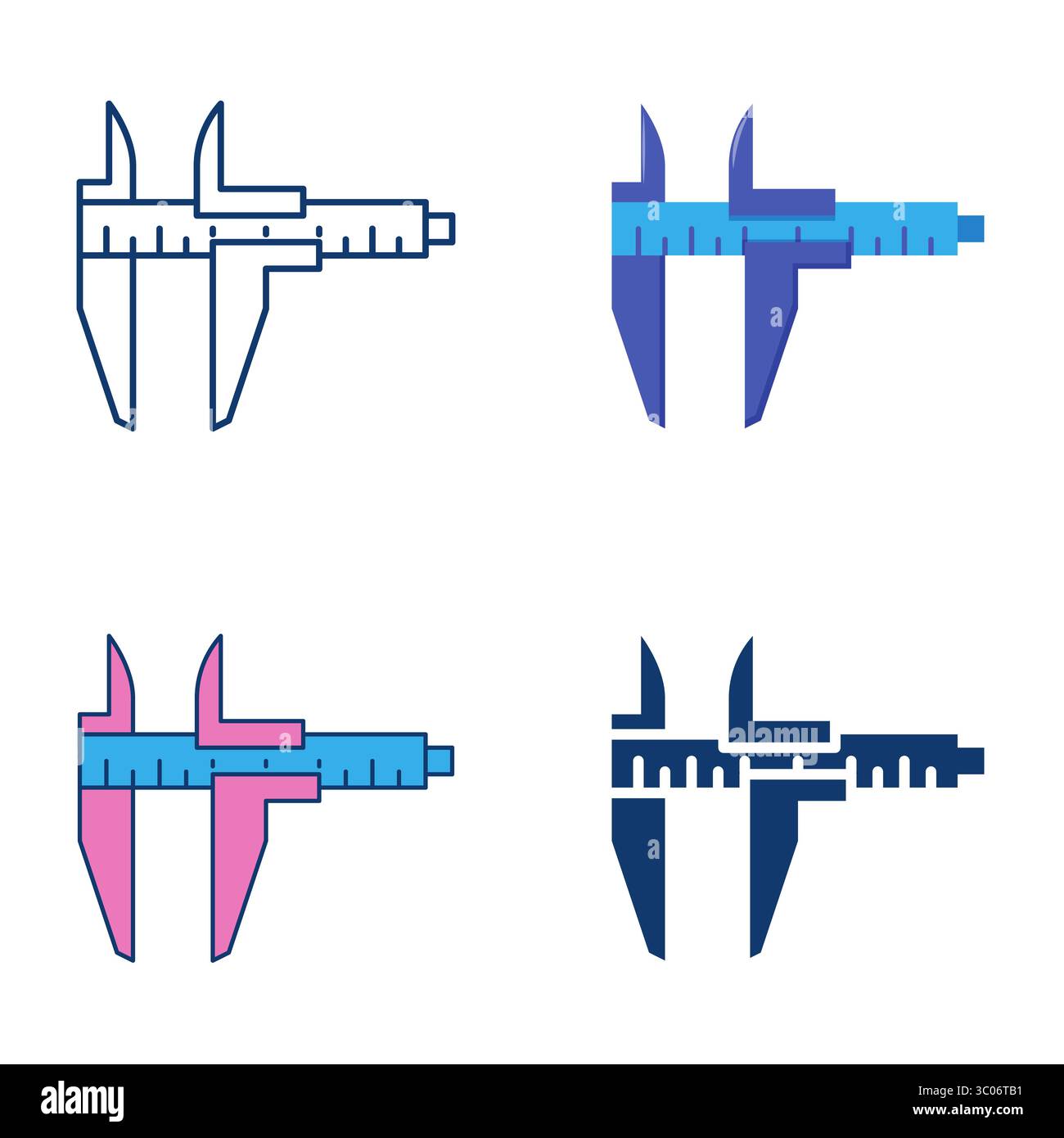 Vernier caliper flat and line icon set. Precise measuring tool. Vector illustration Stock Vector