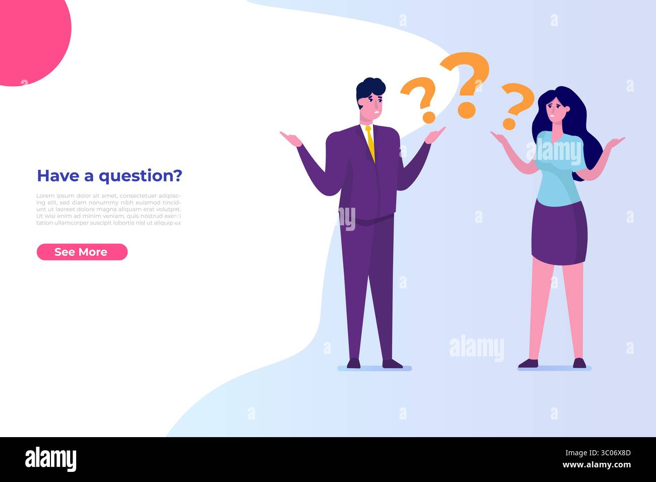 Man and woman have a question. Finding answers, solutions to problems ...