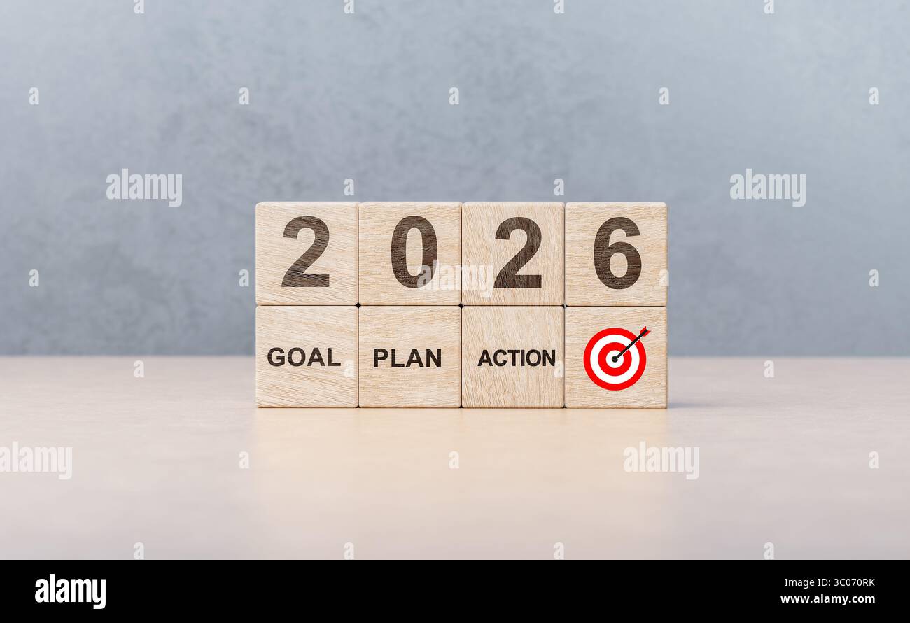 Concept of starting 2026 with clear business strategy. Wooden cubes ...