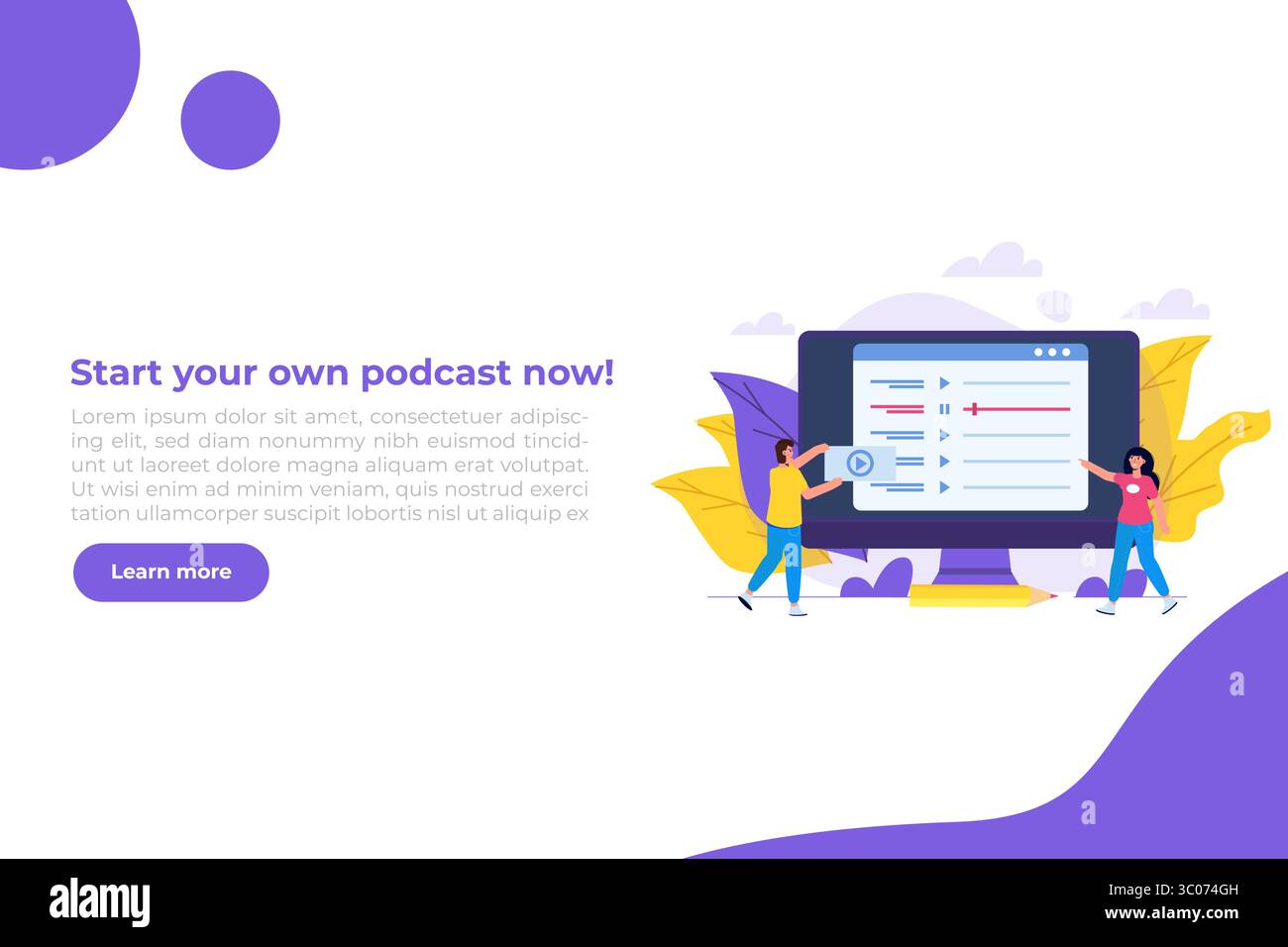Internet online radio streaming, music applications,  playlist online podcast concept. Vector illustration. Stock Vector