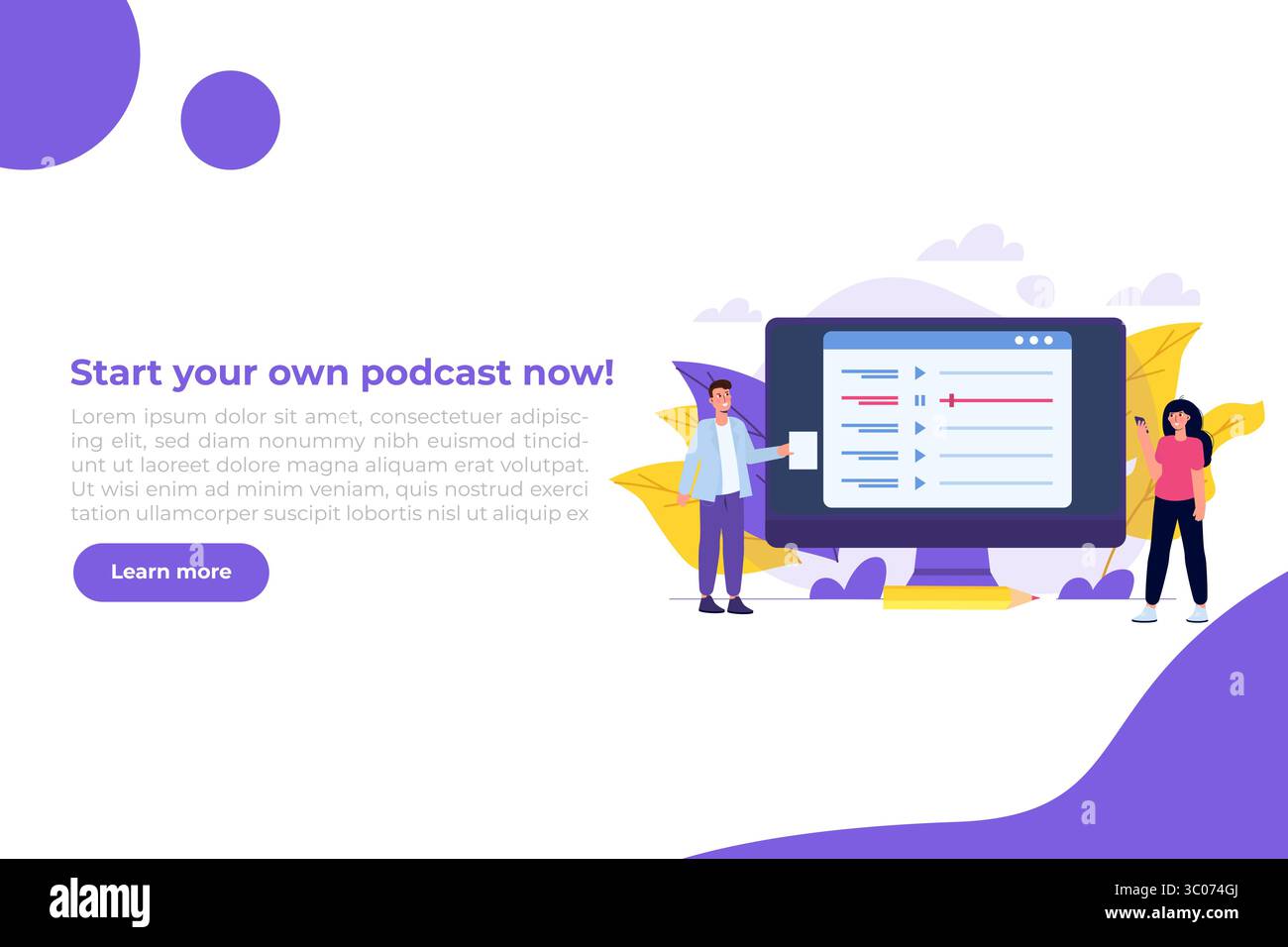 Internet online radio streaming, music applications,  playlist online podcast concept. Vector illustration. Stock Vector
