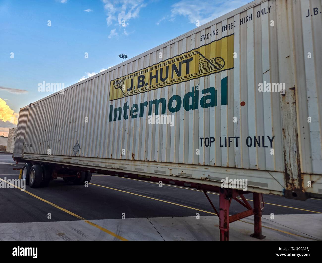a large white intermodal container, likely a shipping container or a ...