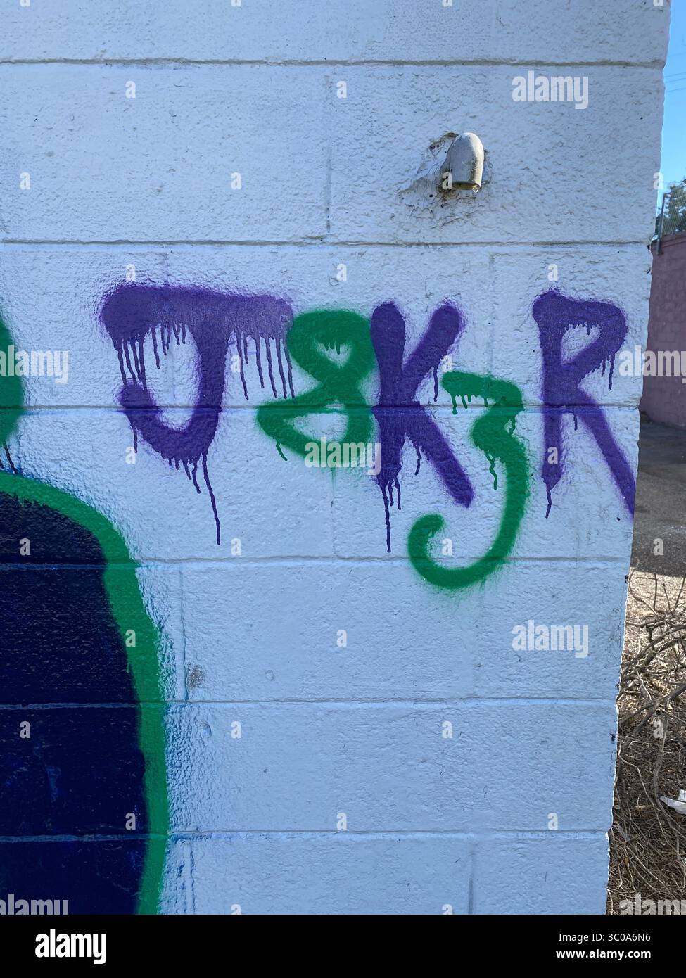 W7M ETGC (ScoreGang) gang graffiti in Detroit’s Five Points. Crip set representing an unofficial estimate of 1.5% of the local neighborhood population - Smartphone Captured Stock Image