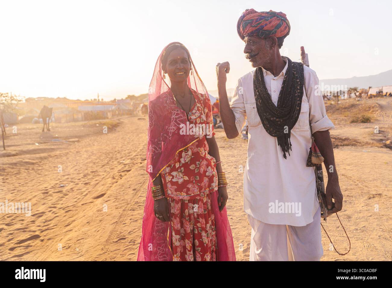 Pushkar , India Camel Fair, 2024, Rajasthan, couple desert Stock Photo