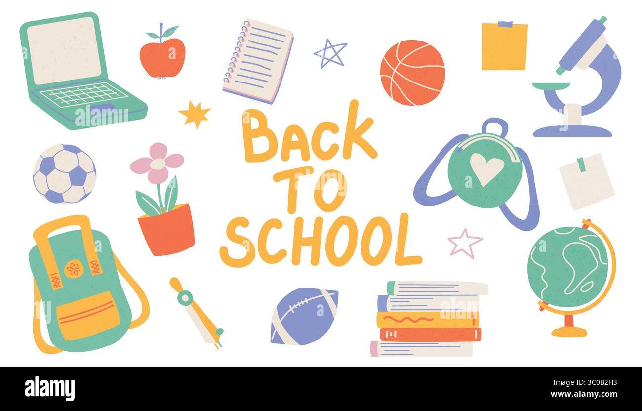 Back to School illustration. Set school supplies. School colorful ...