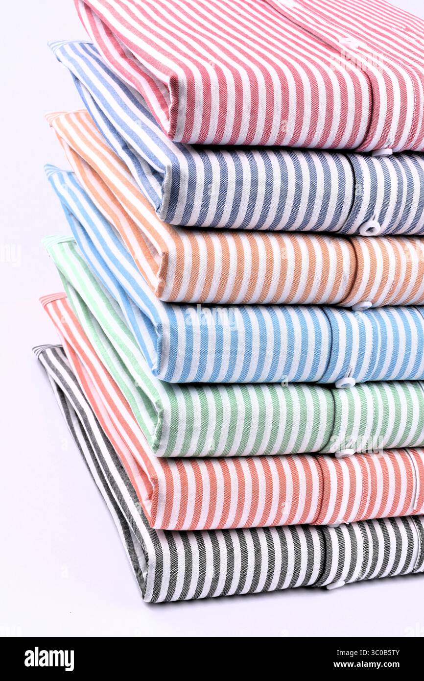 seven pastel colors striped men shirts Stock Photo