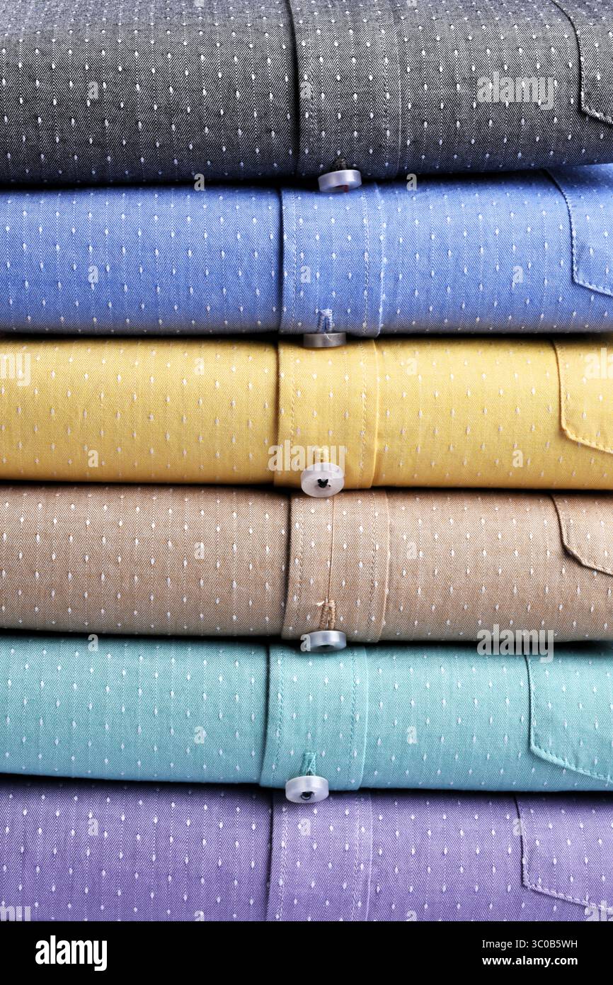 six pastel colors woven men shirts Stock Photo