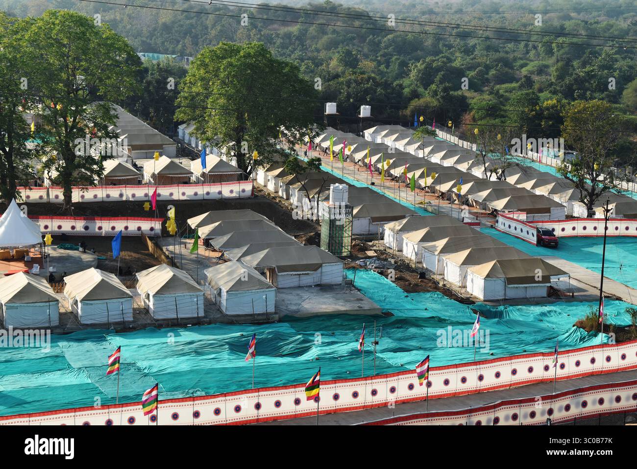 Statue of Unity tent city Sardar Vallabhbhai Patel Narmada Kevadia Vadodara Gujarat India Stock Photo