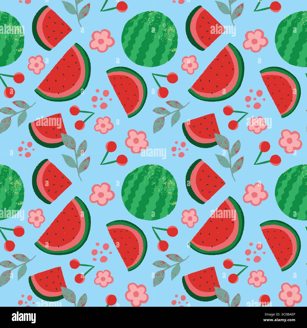 Watermelons and cherries seamless pattern illustration Stock Vector ...
