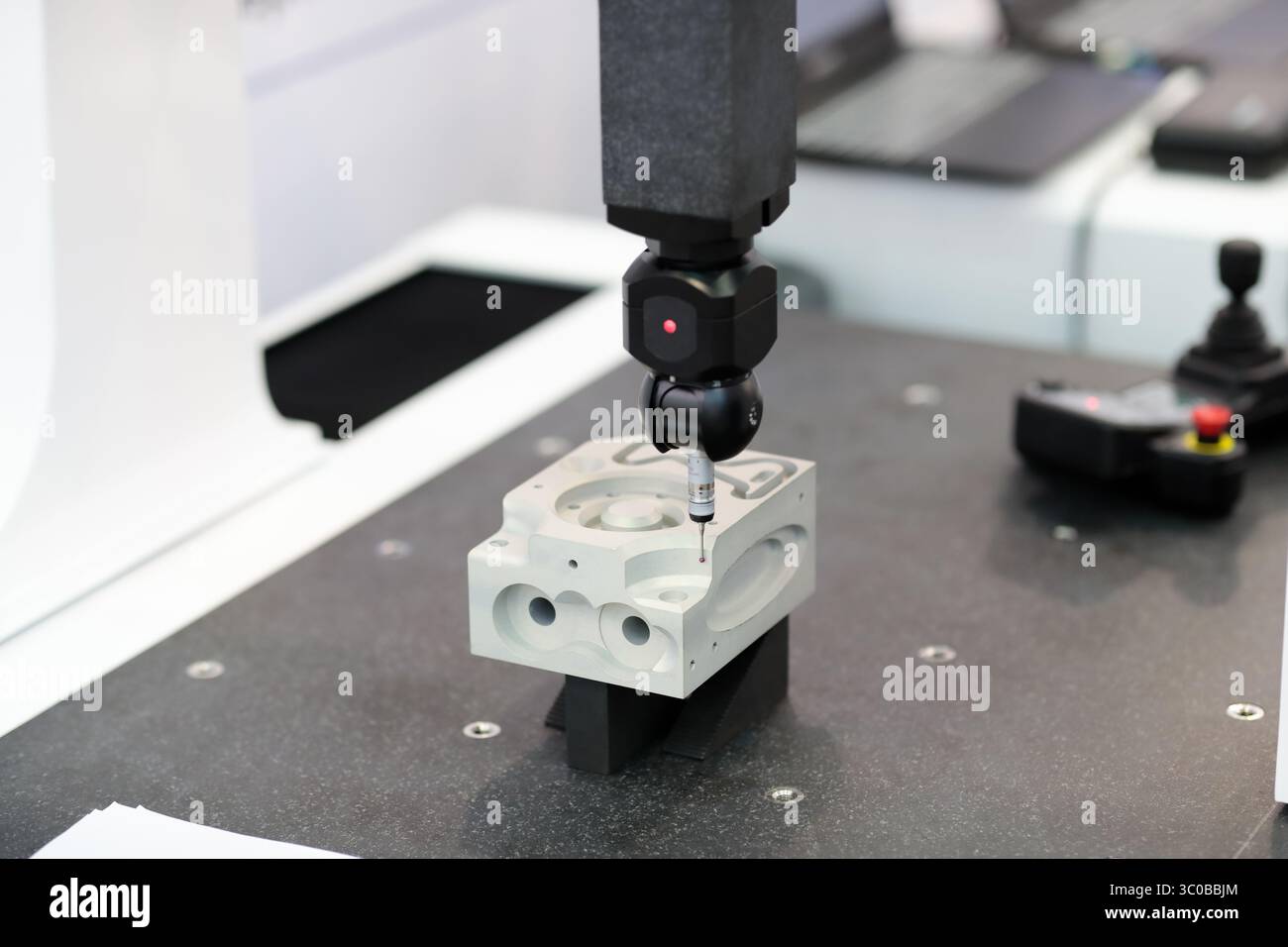 Bridge type coordinate measuring machine with computer control system . Selective focus. Stock Photo