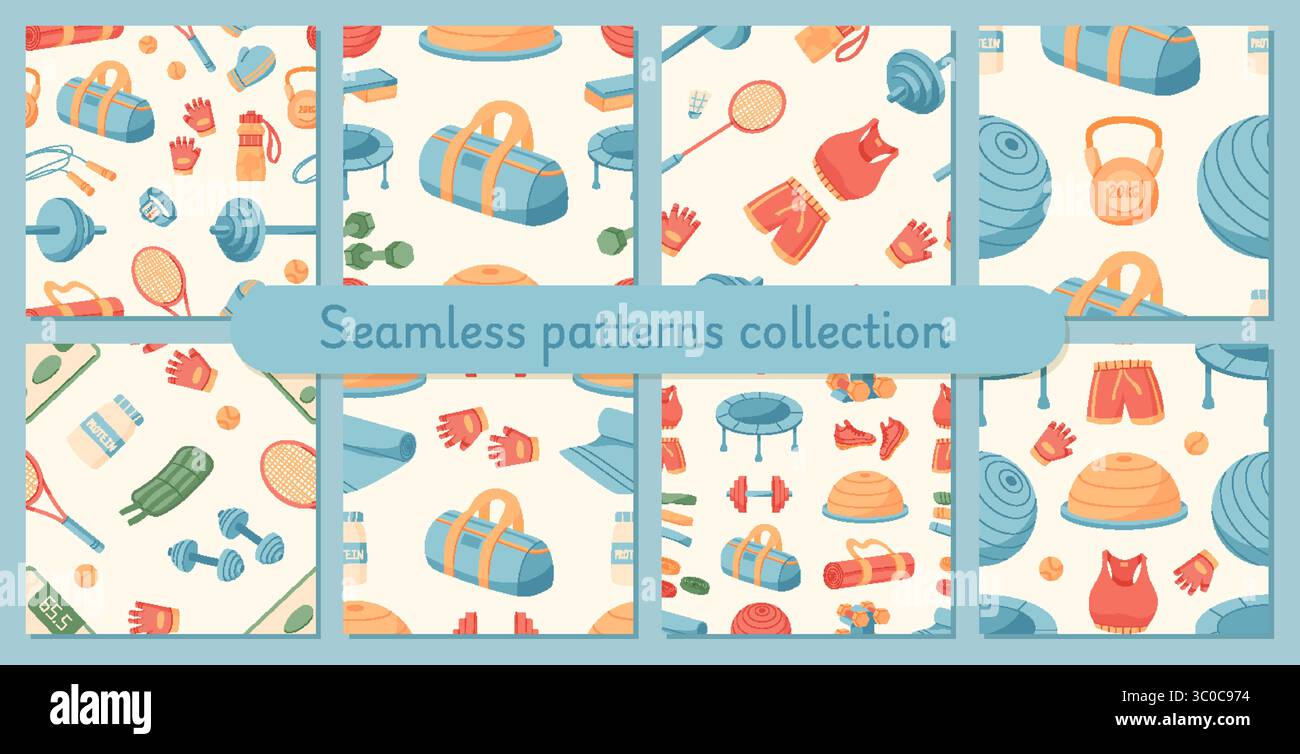 Colorful Seamless Sport Equipment Pattern Set Stock Vector Image & Art ...