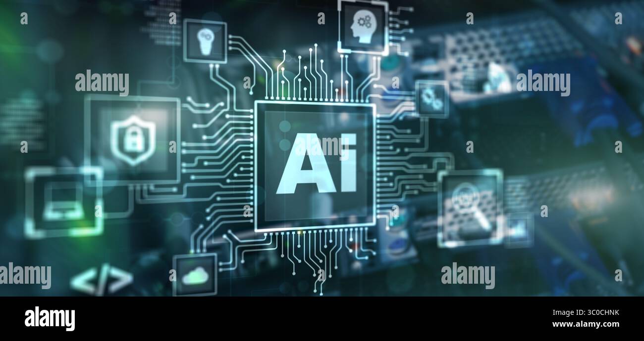 Artificial Intelligence Processor Concept. Abstract server background. Stock Photo