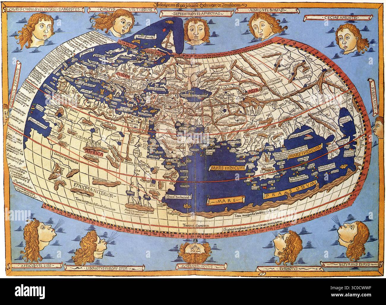 MAP OF THE WORLD 1482 by Johannes - Map Of The World 1482 By Johannes Schmitzer Showing Ptolemys Description Of The World As Known To The Ancient Greekscalled The Ecumene 3C0CWWF