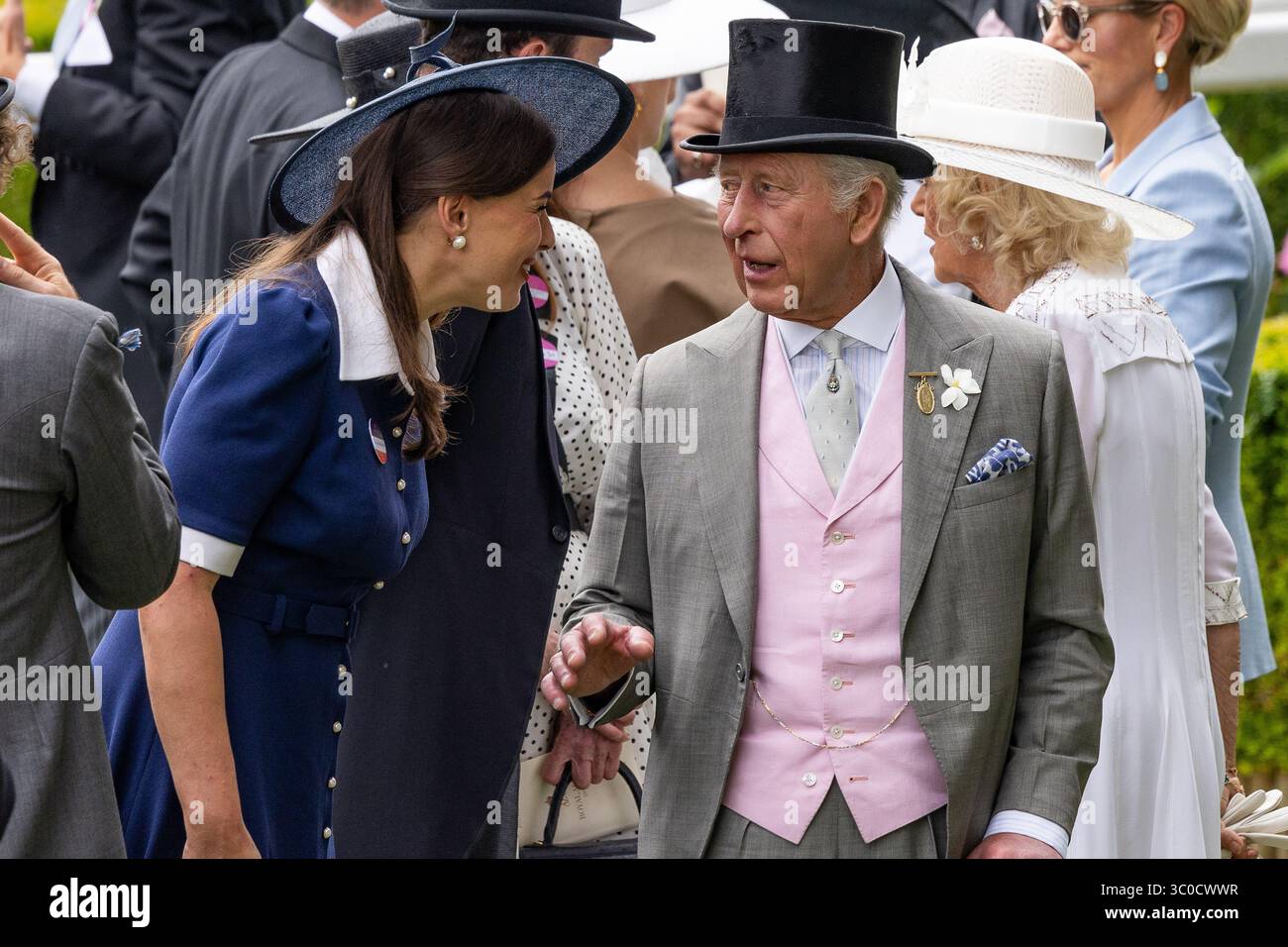 Members of the British Royal Family including King Charles III, Queen Camilla, The Princess Royal, Zara Tindall, Sarah Ferguson, Princess Beatrice, attending Day Four of  Royal Ascot 2025 Stock Photo