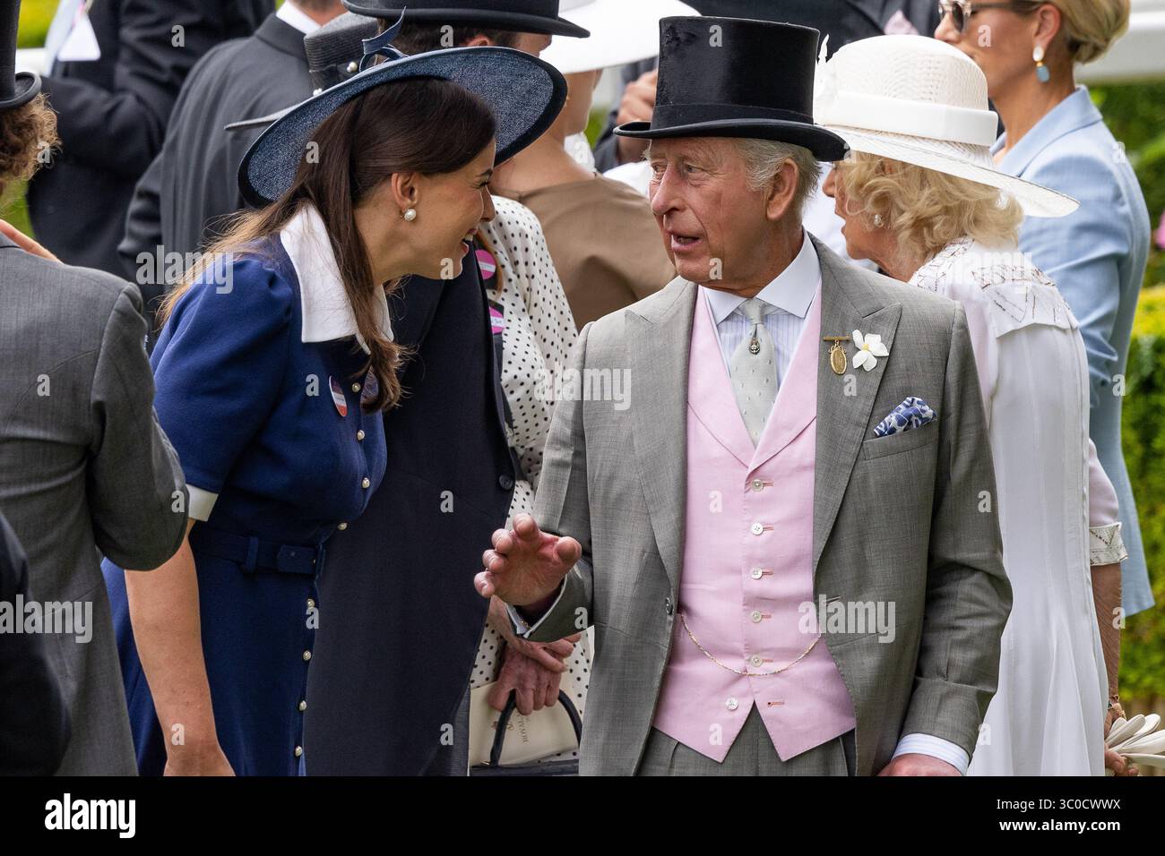 Members of the British Royal Family including King Charles III, Queen Camilla, The Princess Royal, Zara Tindall, Sarah Ferguson, Princess Beatrice, attending Day Four of  Royal Ascot 2025 Stock Photo