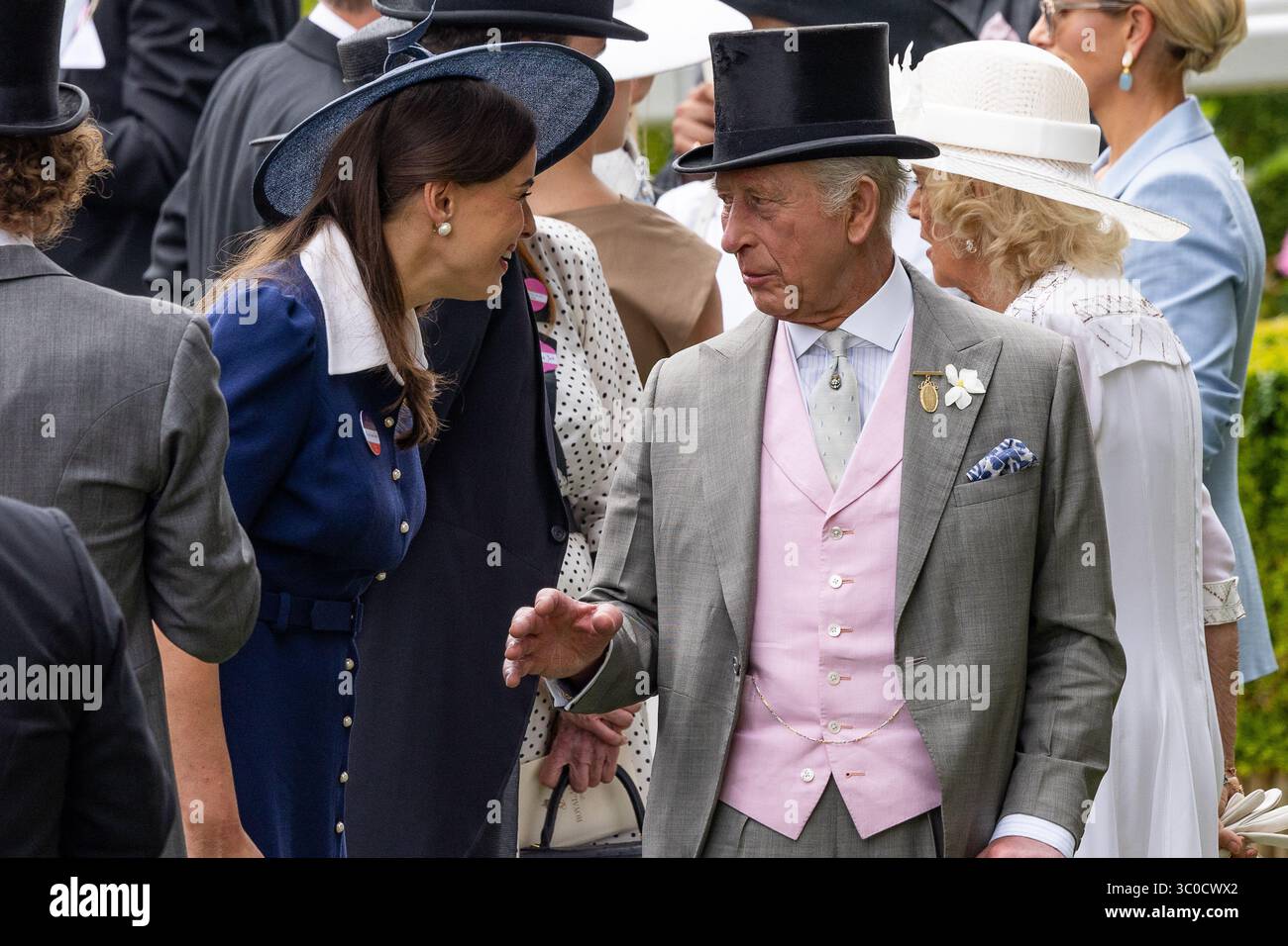 Members of the British Royal Family including King Charles III, Queen Camilla, The Princess Royal, Zara Tindall, Sarah Ferguson, Princess Beatrice, attending Day Four of  Royal Ascot 2025 Stock Photo