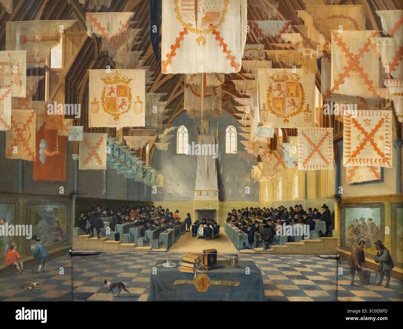 "The Ridderzaal of the Binnenhof during the Great Assembly of 1651", Bartholomeus van Bassen and Anthonie Palamedesz, 1651. Oil on panel and metal. Stock Photo