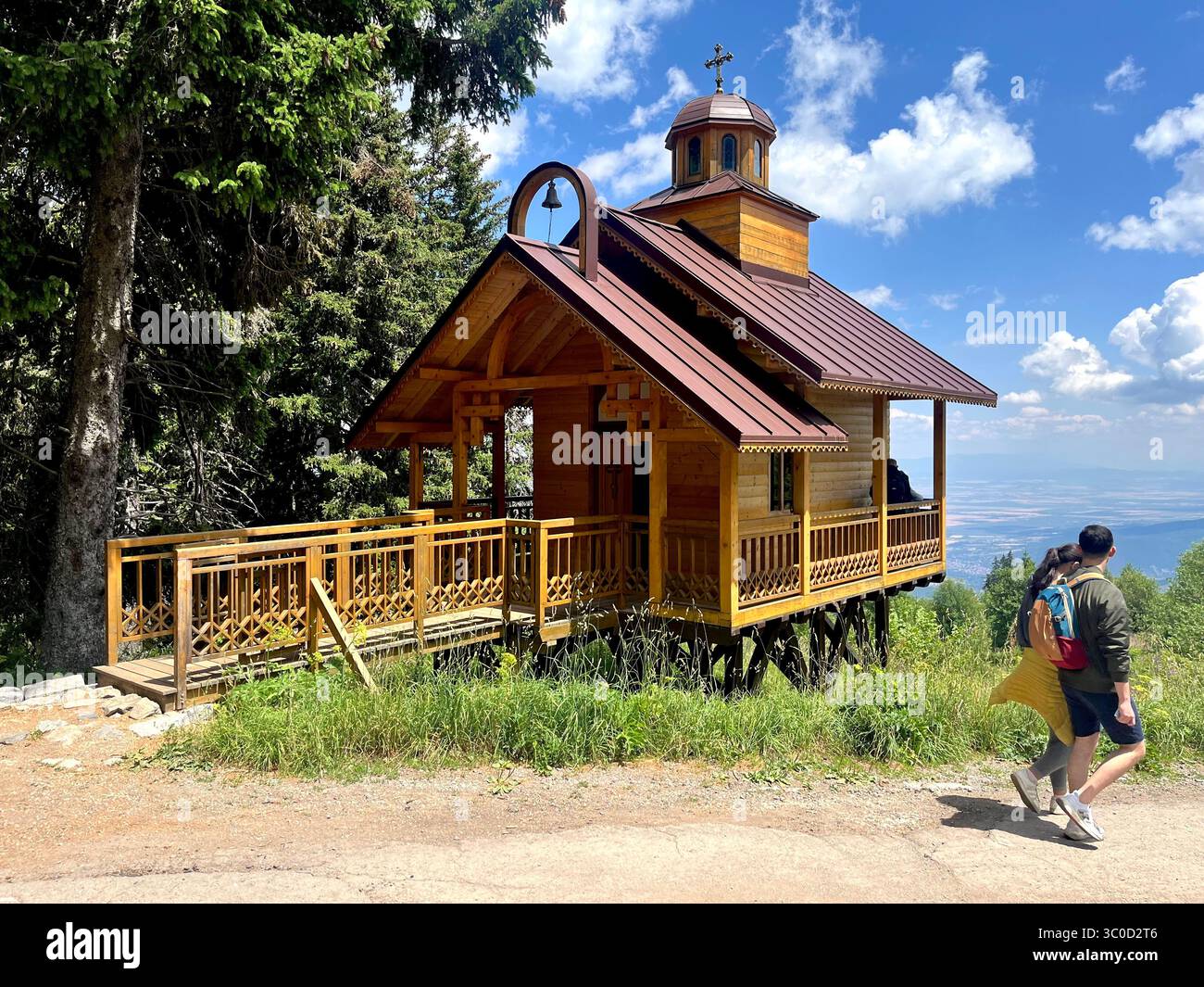 Small mountain chapel nestled in the natural landscape of Vitosha Mountain near Sofia, Bulgaria, Southeastern Europe, Balkans - Smartphone Captured Stock Image