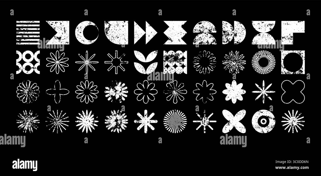 Brutalist geometric shapes, modern grunge symbols. Simple primitive ...