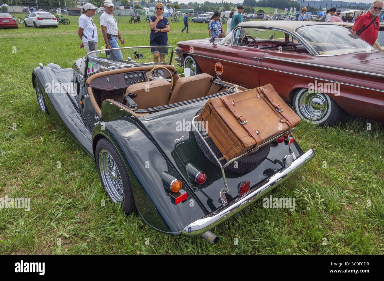 Classic car meeting, Morgan Plus 8, roadster with leather boot, 8 ...