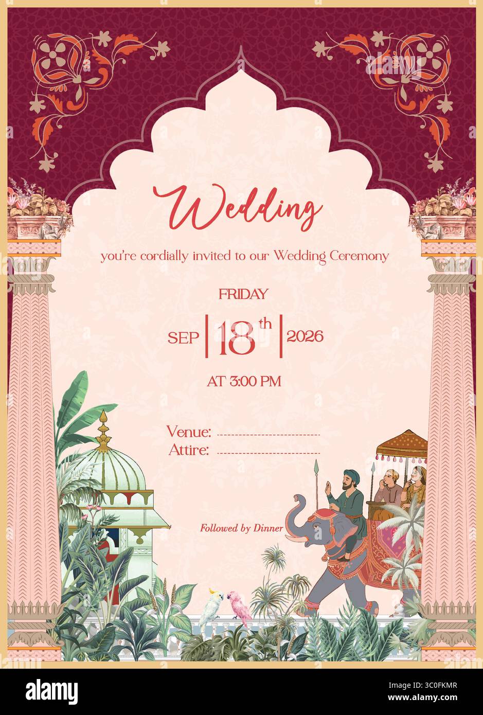 Mughal style wedding invitation floral patterns, traditional ...