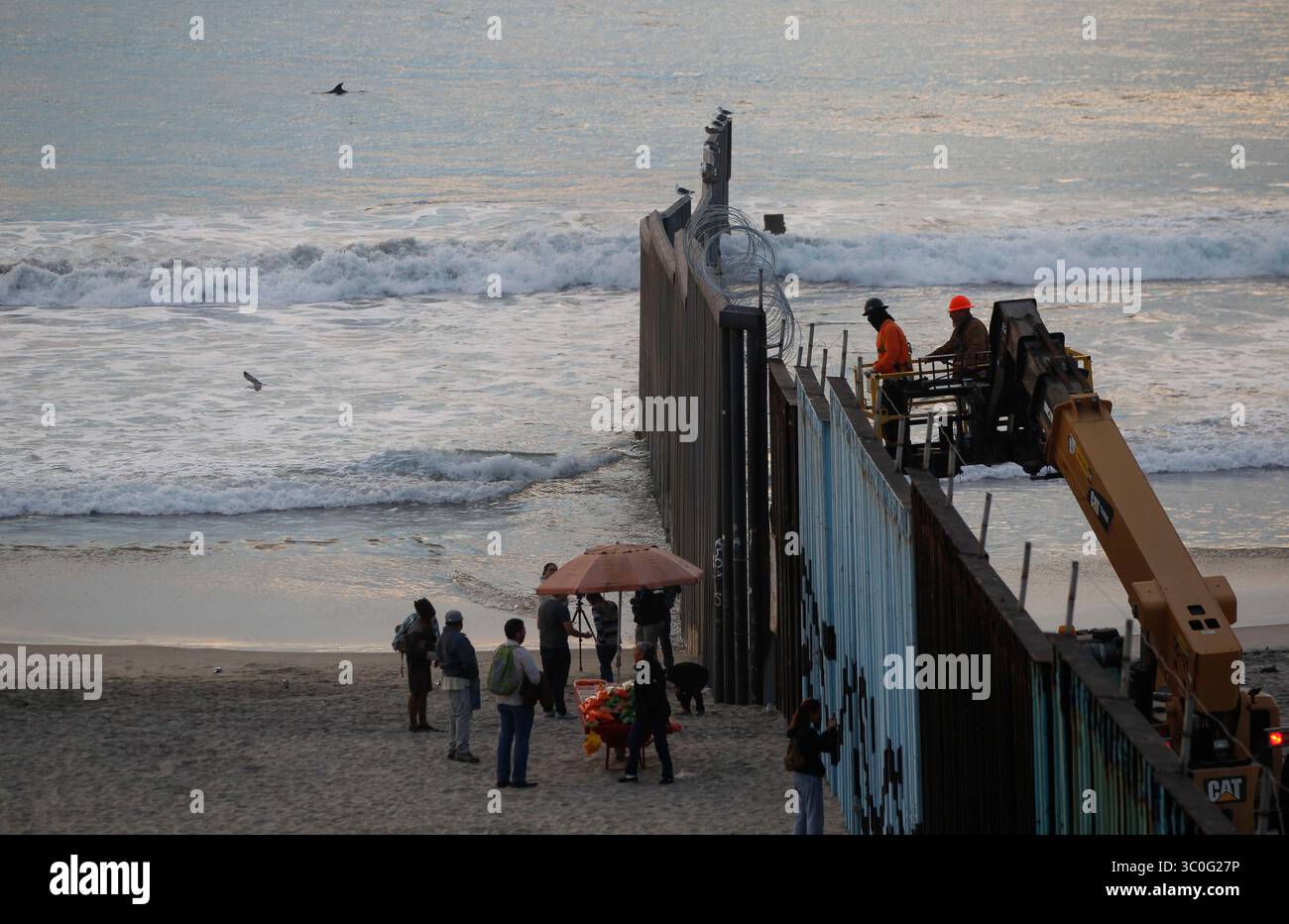 Ivsan November 15, 2018 - Tijuana, Mexico - A dolphin, upper left, surfaces ...
