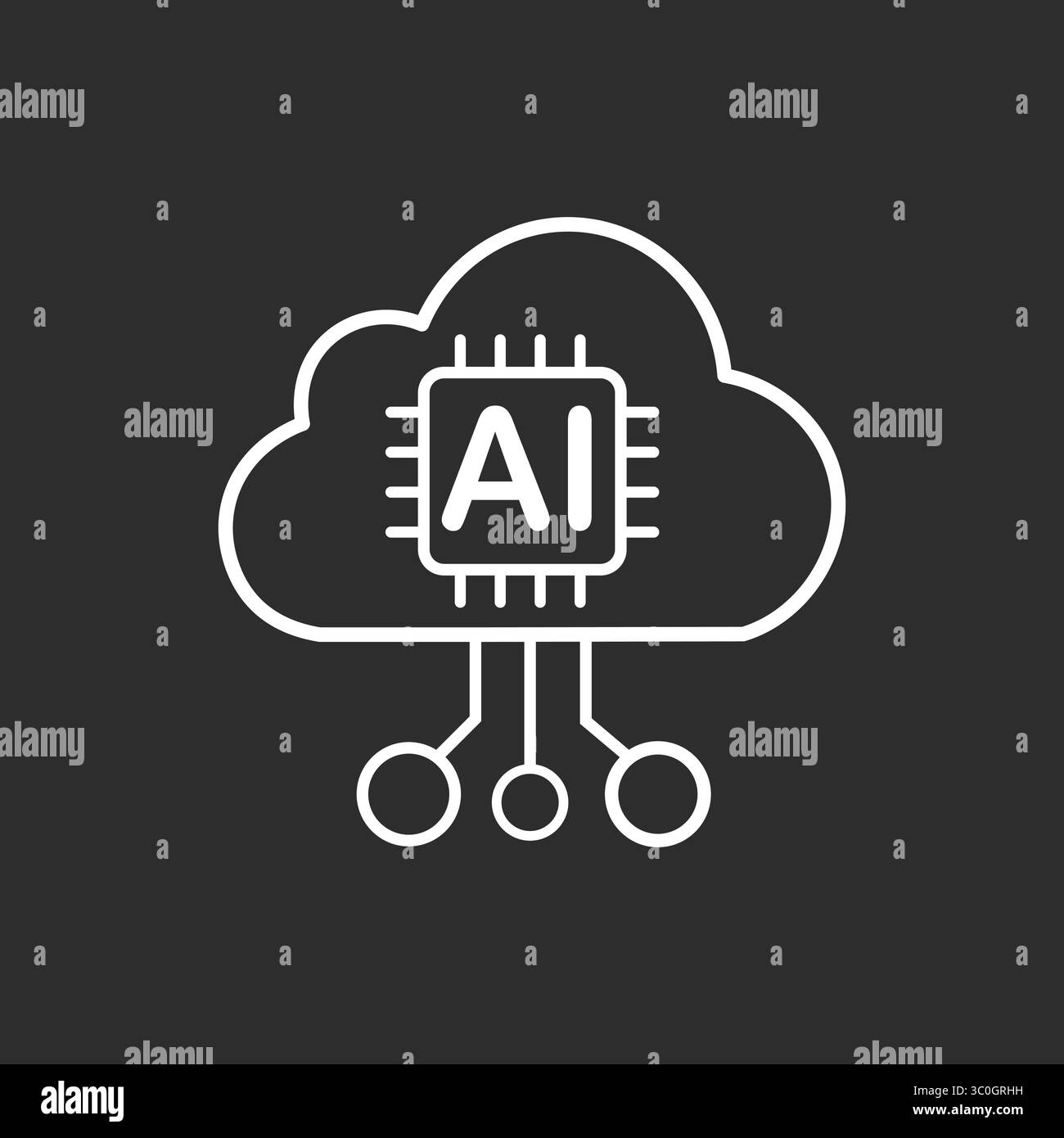 Cloud AI Icon in black and white background – Artificial Intelligence Cloud Computing icon, Vector sign. Symbol, logo illustration. Vector graphics Stock Vector