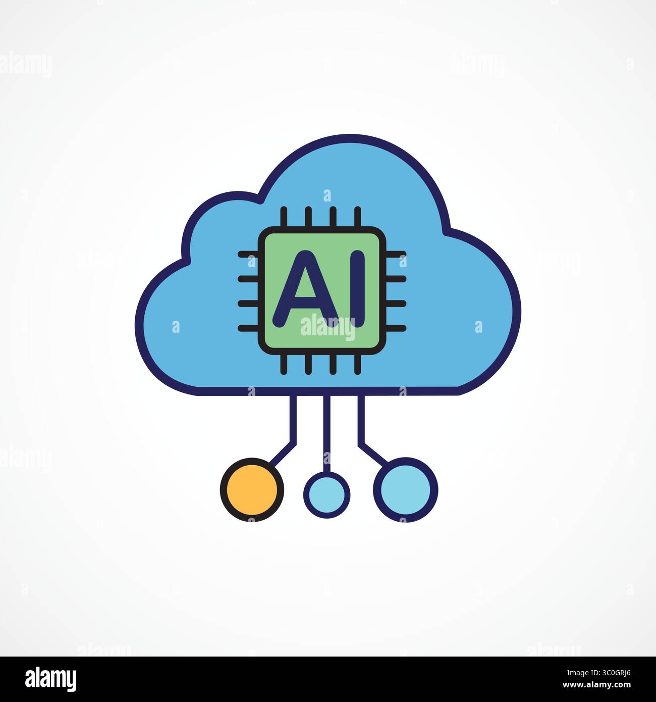 Cloud AI Icon – Artificial Intelligence Cloud Computing icon, Vector sign. Symbol, logo illustration. Vector graphics for Presentation and other Stock Vector