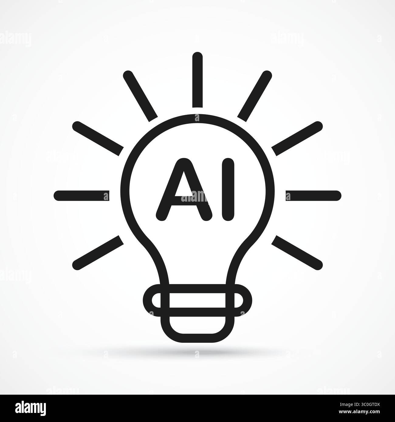 AI Idea Light outline icon with white background – Artificial Intelligence Innovation Concept, Smart Thinking AI, Innovation Bulb, Vector sign. Symbol Stock Vector