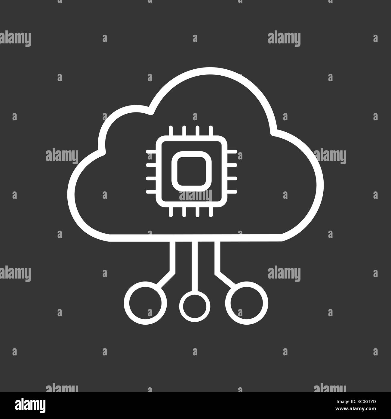 Cloud with Microprocessor icon in black and white background – AI Cloud-Based Computing Architecture, Vector illustrator, isolated icon, Sign. symbol Stock Vector