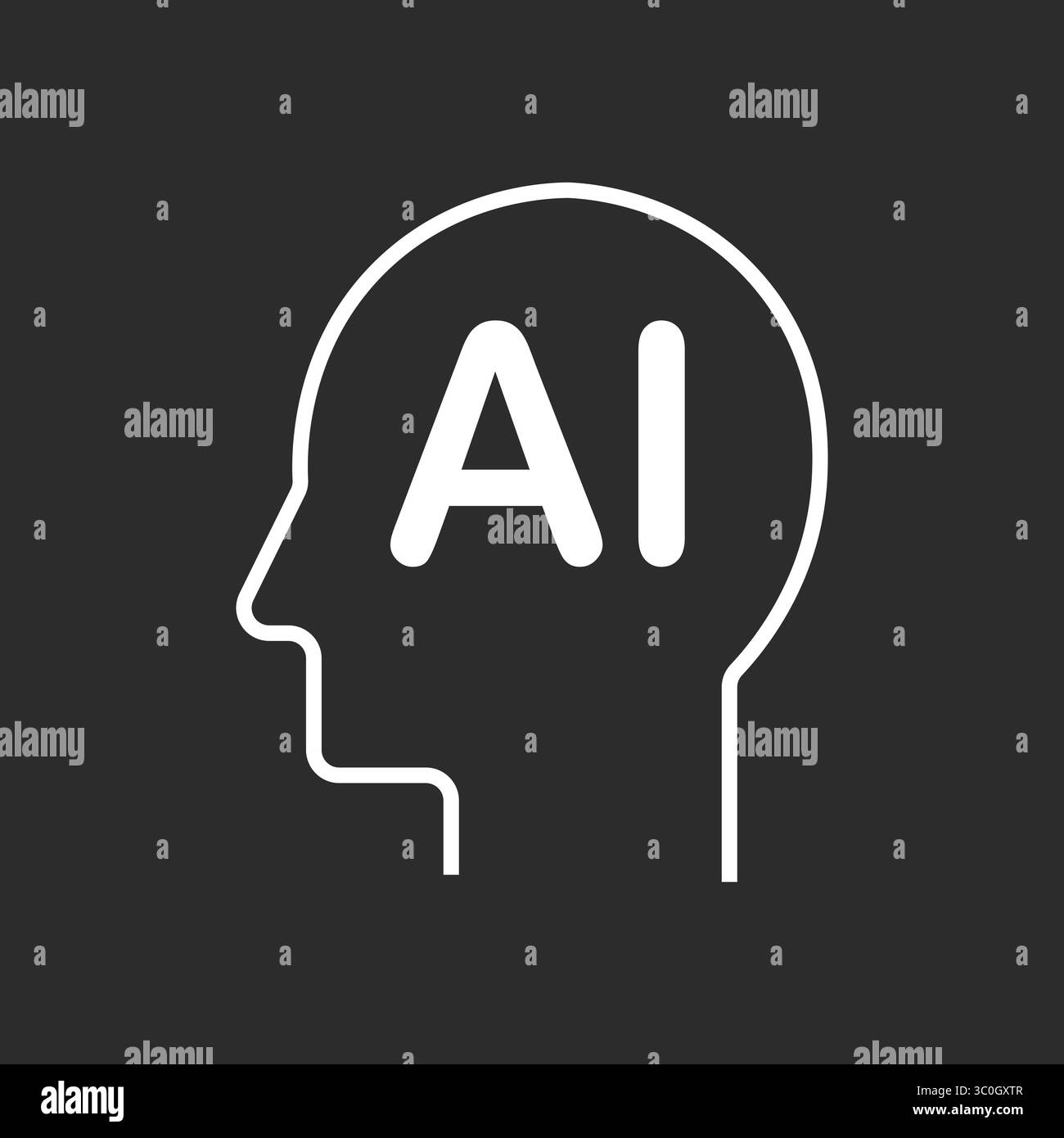 Head AI Icon in black and white background, Artificial Intelligence Symbol Representing Digital Brain and Machine Cognition, Vector sign. Symbol, logo Stock Vector
