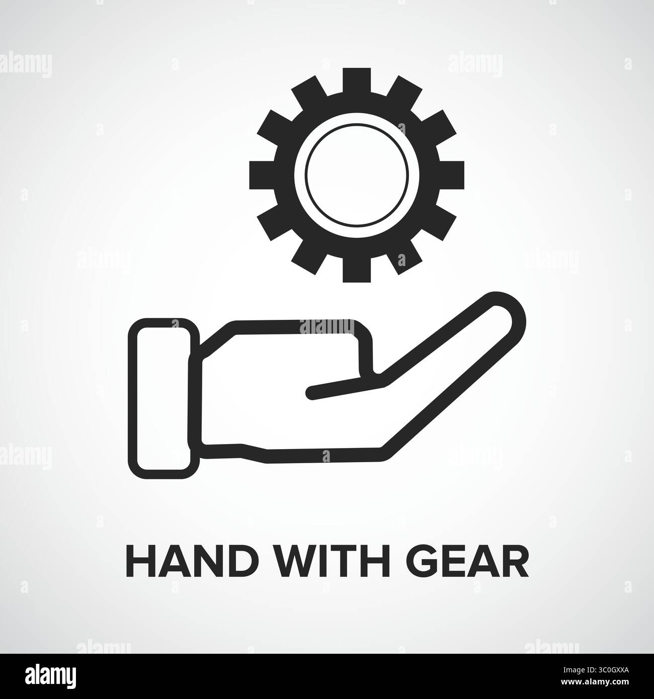 Hand with Gear icon outline with white background – AI-Powered Human-Machine Collaboration, Vector Illustration for web site, Presentations Stock Vector