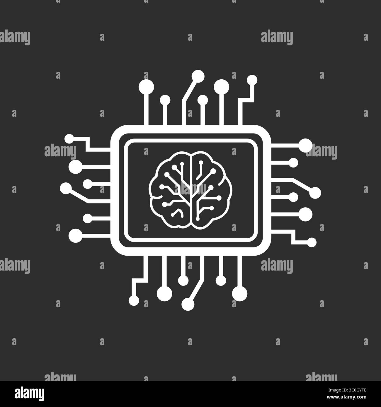 Machine Learning Chip Icon in Black and White – Smart AI Processor Concept icon, Vector Illustration Stock Vector