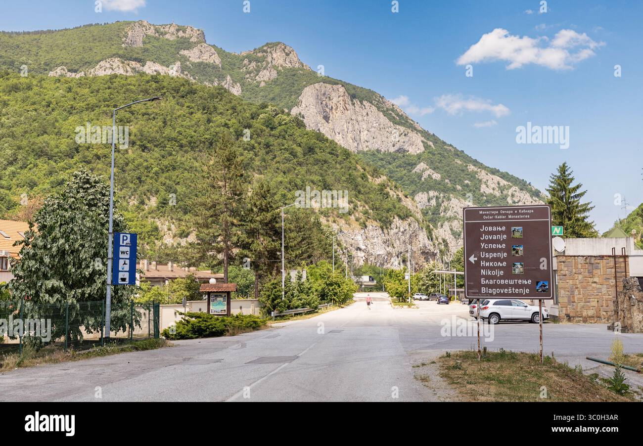 11 June 2025, Ovcar Banja, Serbia: village with tourist signs pointing ...