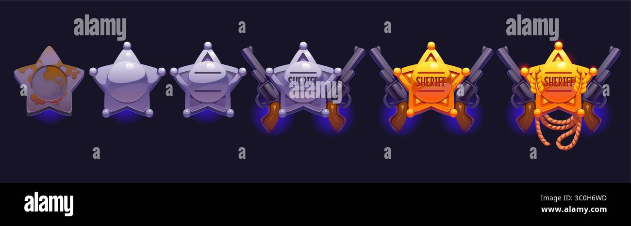 Western game level badge, wild west cowboy rank medal with revolvers ...