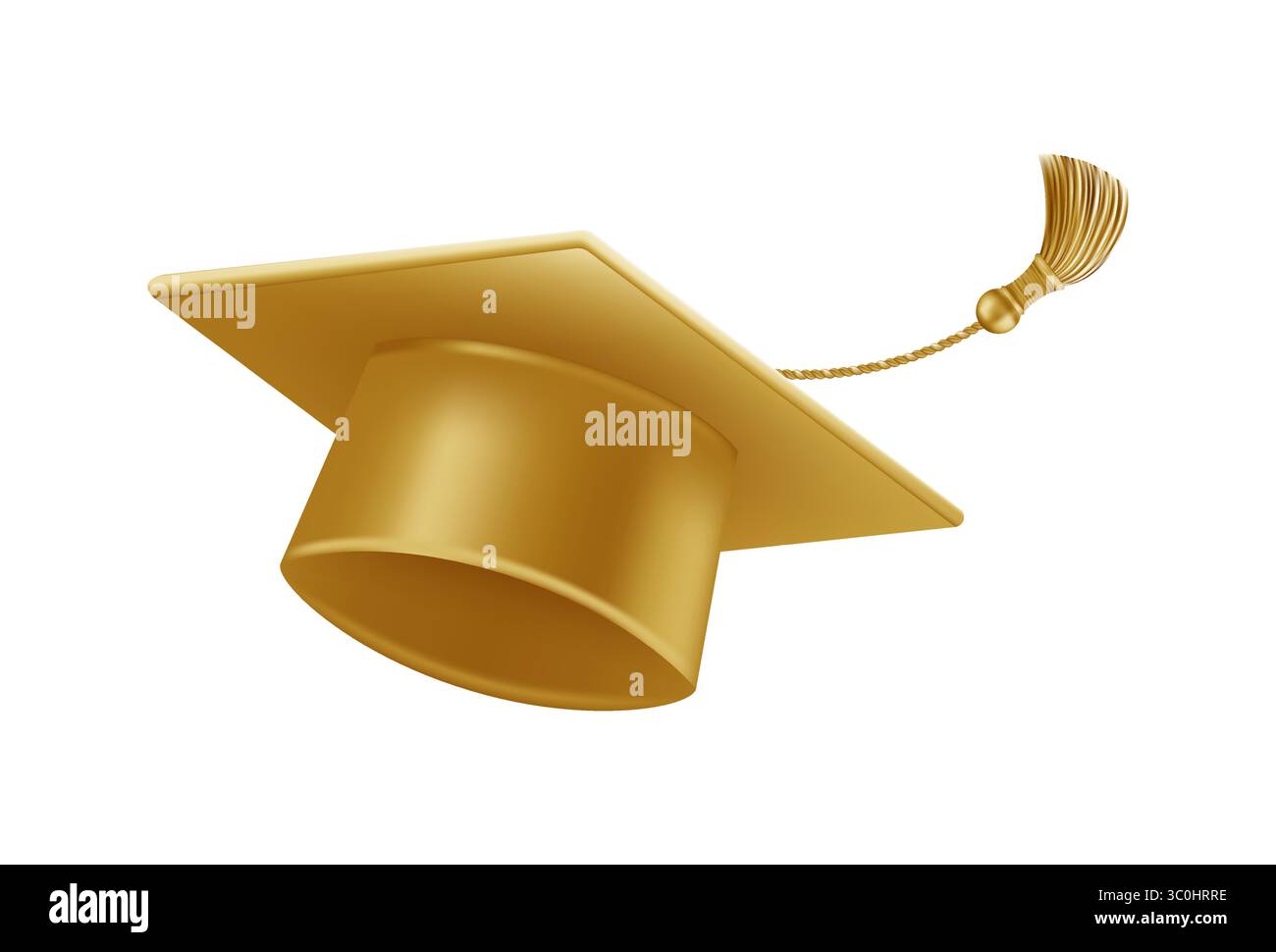 Graduates celebration. Flying golden graduate hats with tassels. Stock Vector