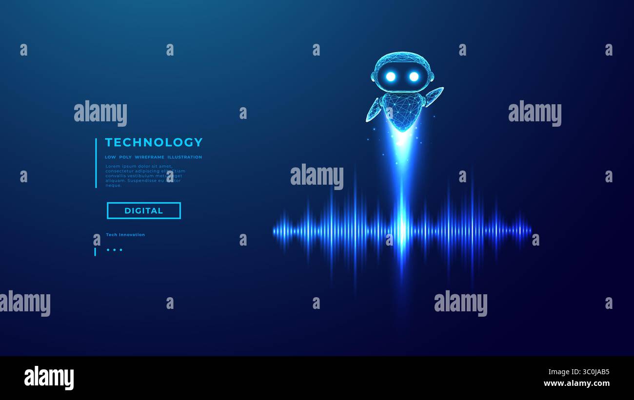 AI Voice Agent Launch Over Sound Wave Blue on Technology Background Stock Vector