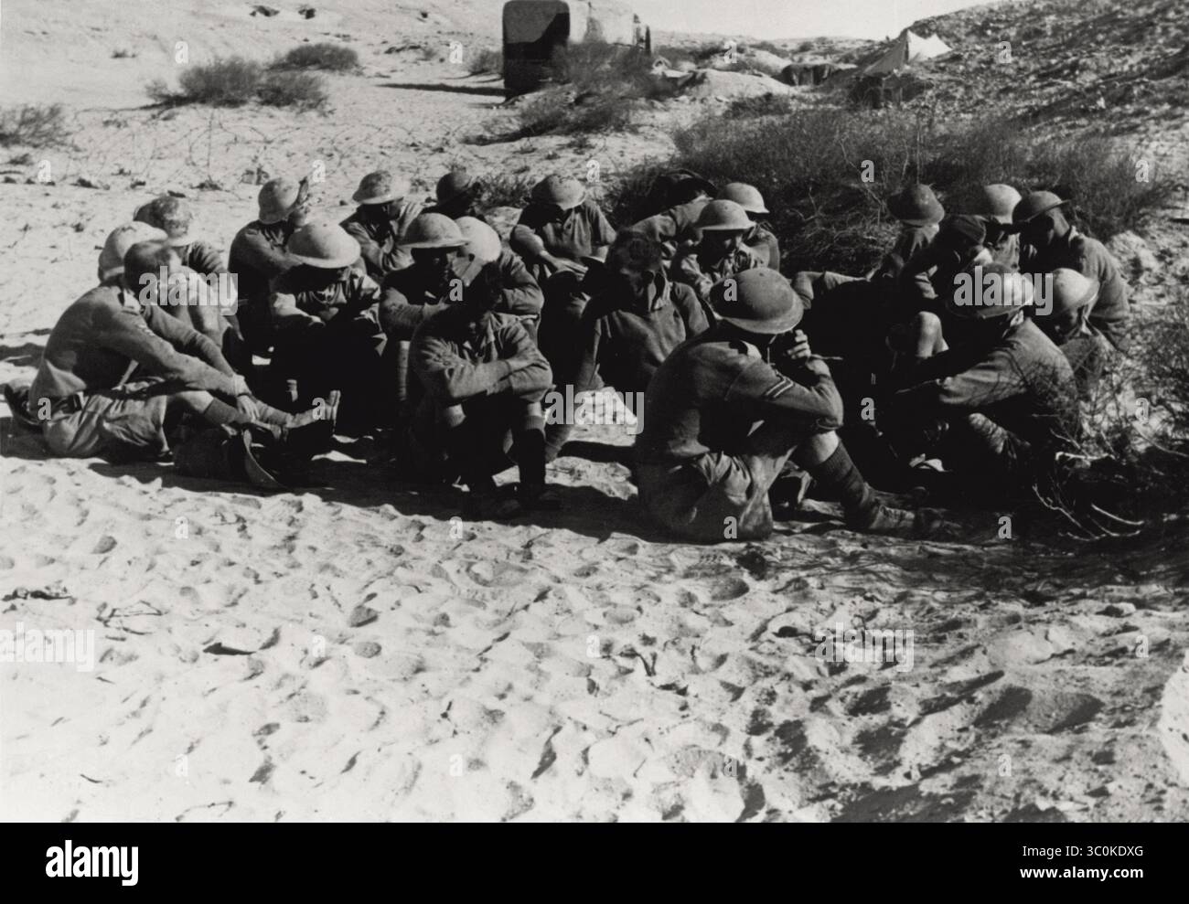 A group of British prisoners taken after the battle of Bir el Gubi ...