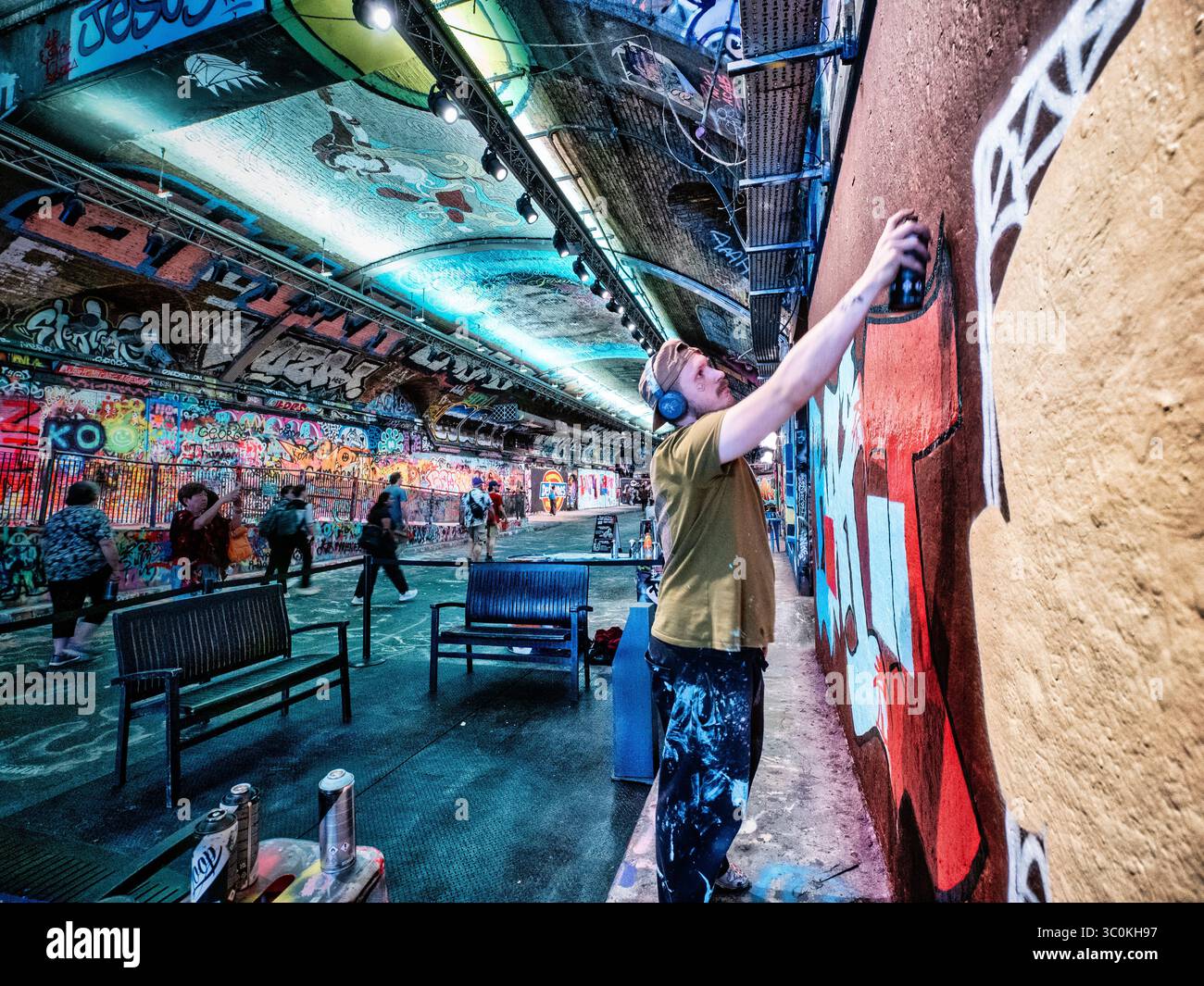 Murals and graffiti art at Leake Street, also known as Graffiti Tunnel, underneath Waterloo Train Station, Lambeth, London Stock Photo