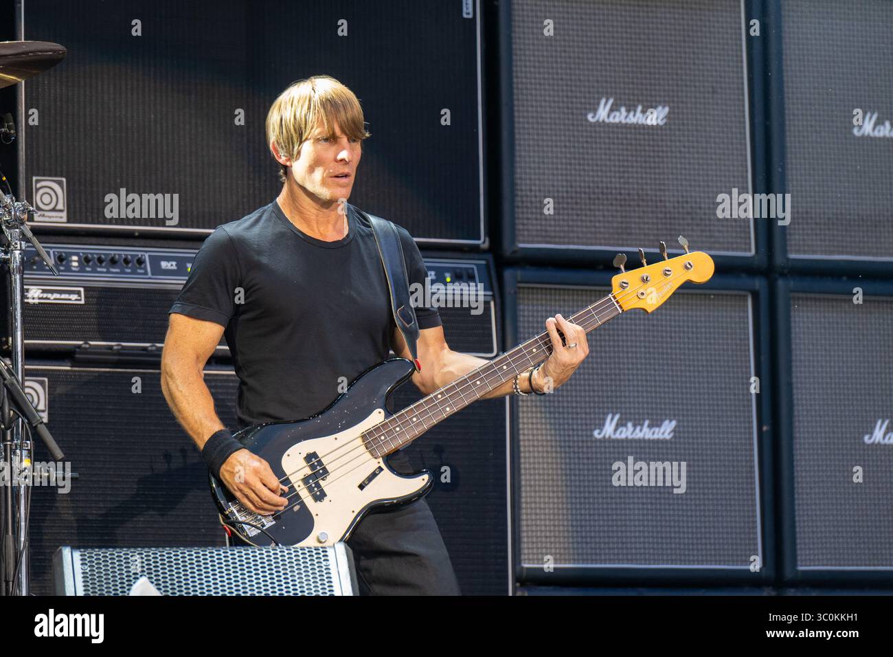 July 20, 2025: Chris Chaney performs with AC/DC at the Autodromo Enzo e Dino Ferrari in Imola, Italy Stock Photo