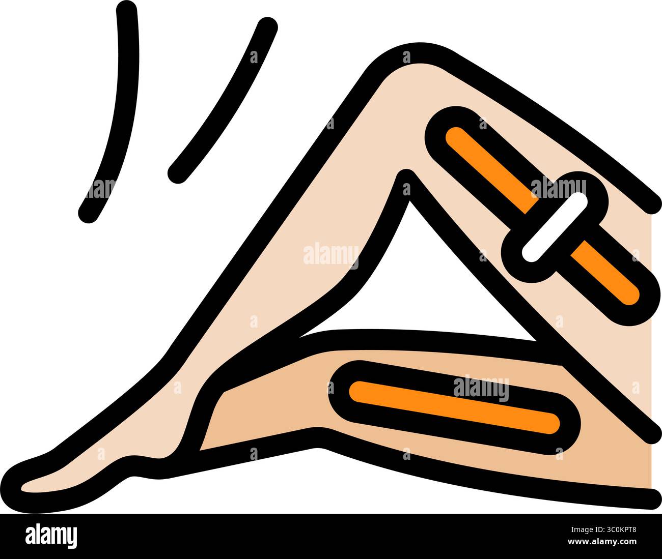 Lower limbs kinesio tape strips icon. Joints and ligaments support. Elastic therapeutic tape. Muscles swelling and pain reduction. Isolated symbol Stock Vector