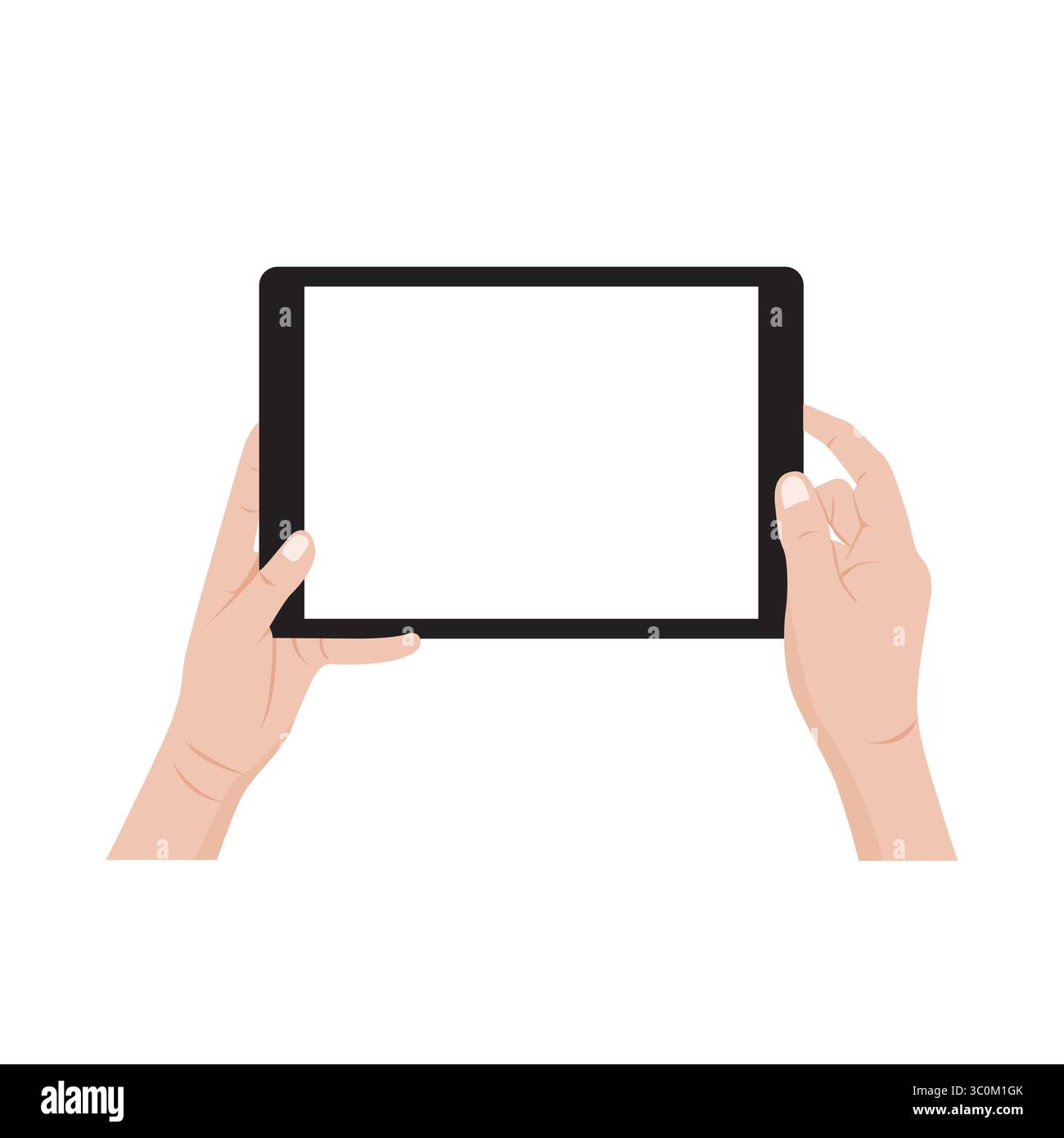 Hand holding digital tablet with blank screen. Vector illustration in ...