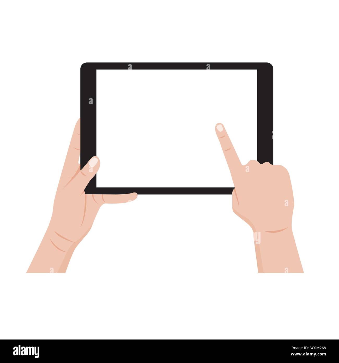 Hand holding digital tablet with blank screen. Vector illustration in ...
