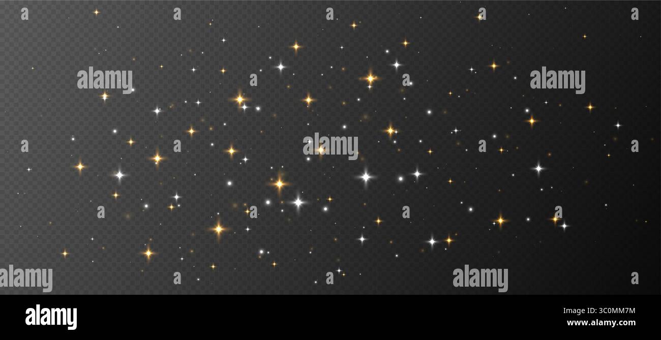 White sparkling stars, shiny particles light effect, transparent flying ...