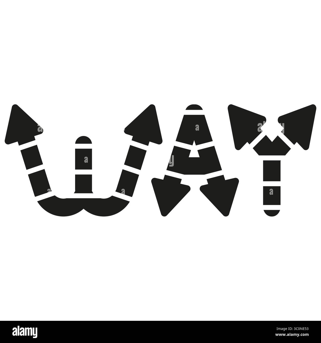 Arrow inspired text. Thick segmented letters. Up and down movement. Clean bold layout. Stock Vector